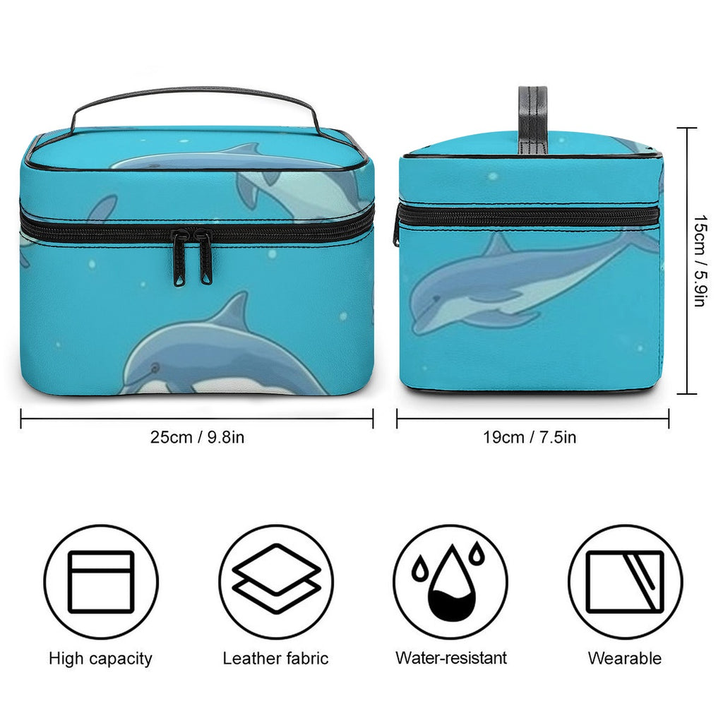 Turquoise Dolphin Splash Travel Cosmetic Bag