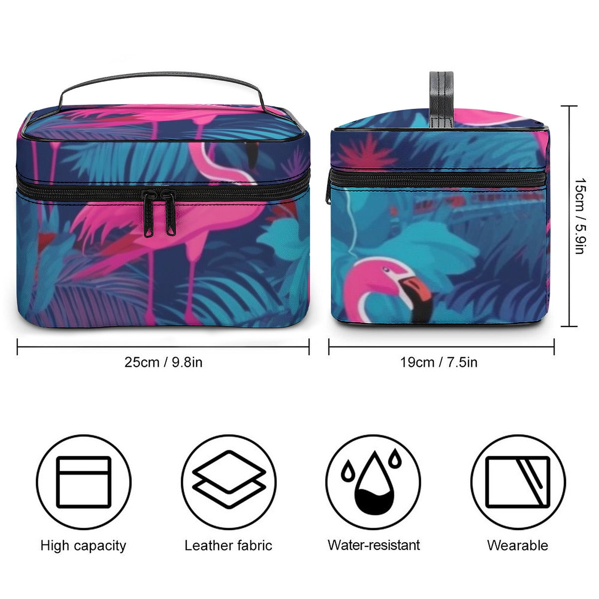 Neon Flamingo Nights Travel Cosmetic Bag