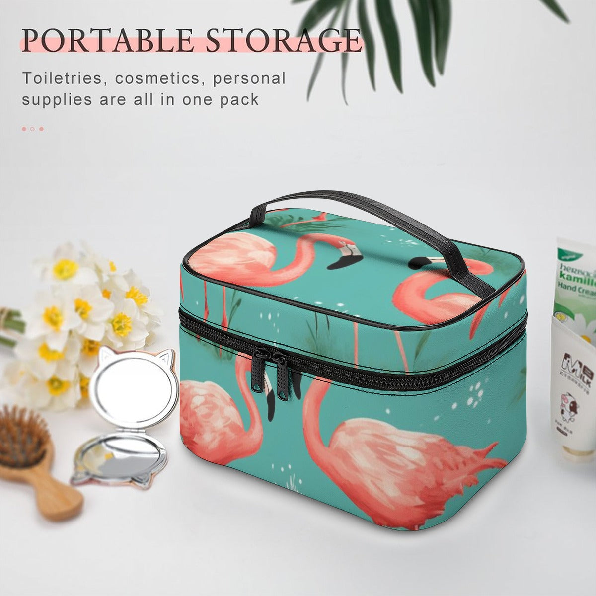Coral Flamingo Lagoon Travel Cosmetic Bag