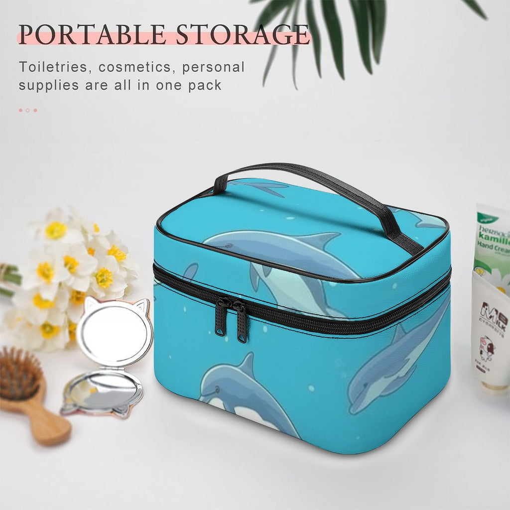 Turquoise Dolphin Splash Travel Cosmetic Bag