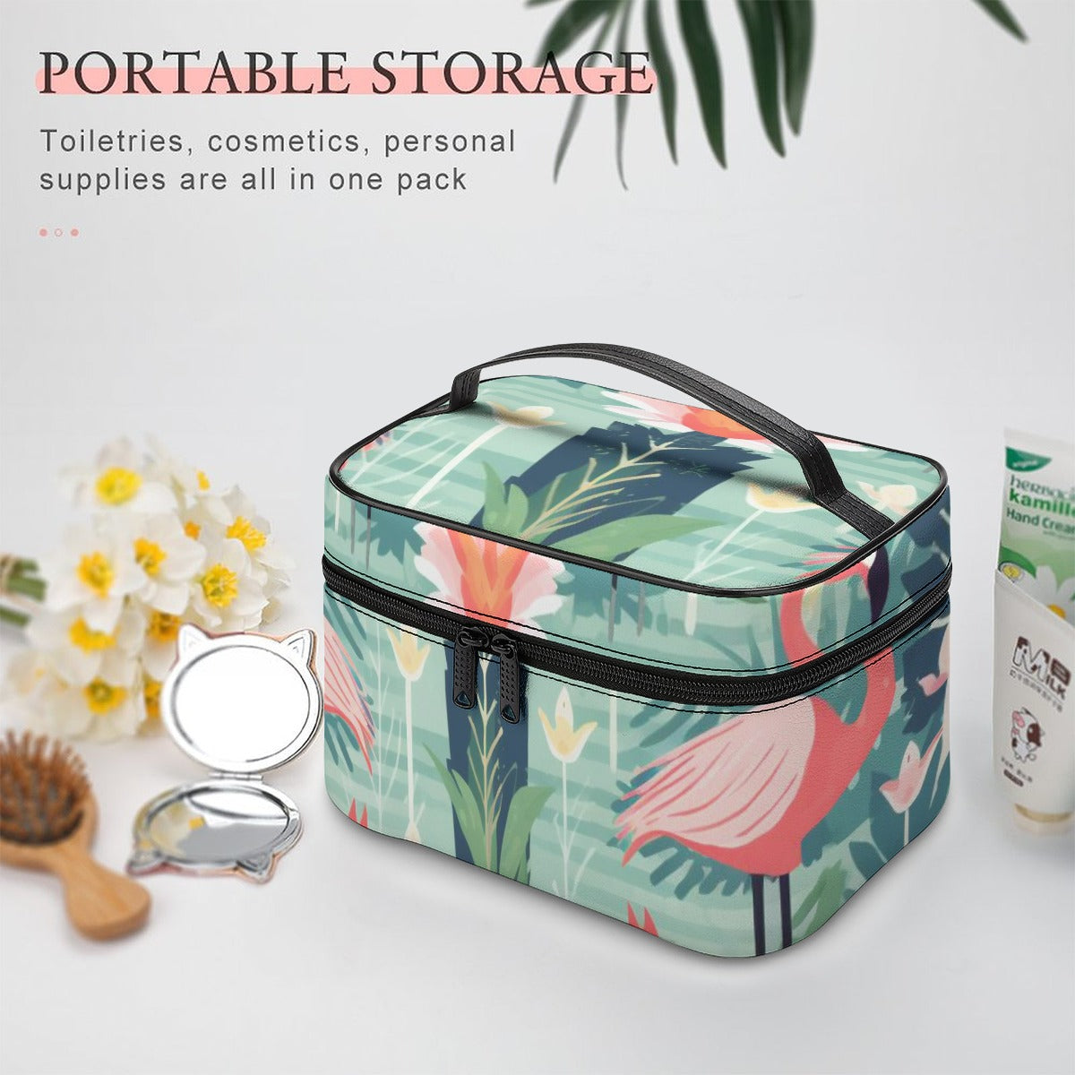 Flamingo Garden Tropical Travel Cosmetic Bag