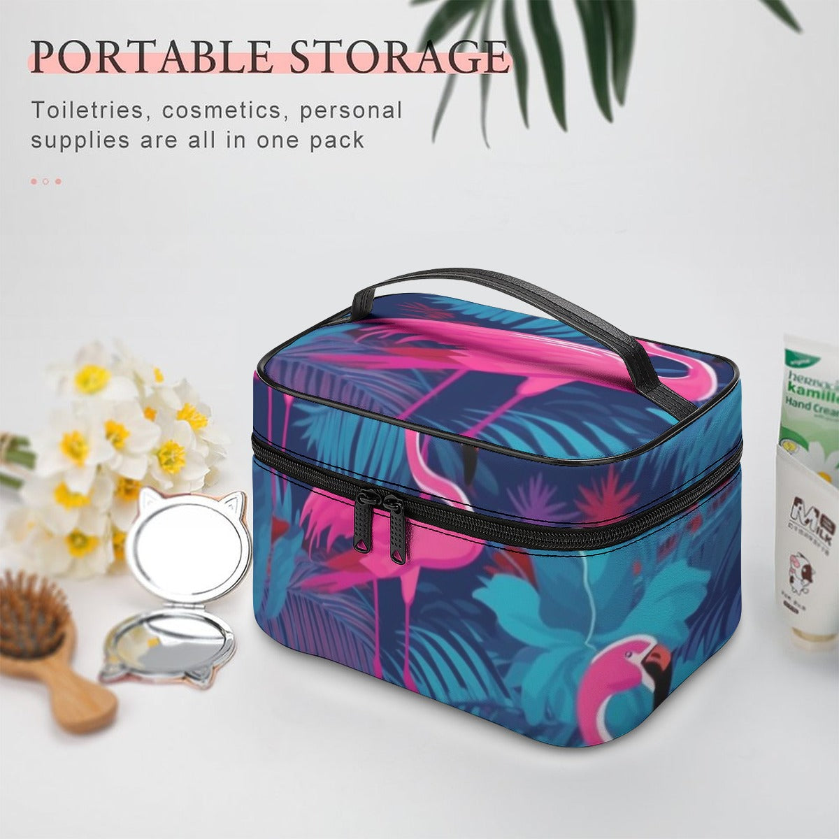 Neon Flamingo Nights Travel Cosmetic Bag