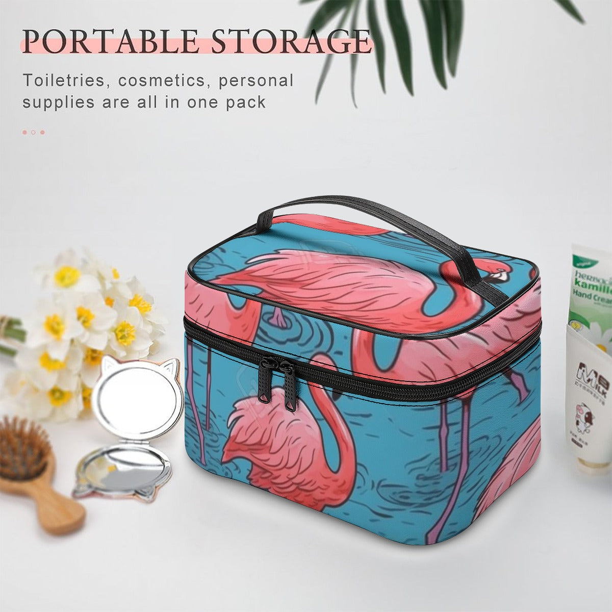 Tropical Flamingo Paradise Travel Cosmetic Bag