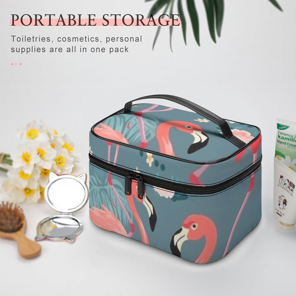 Coastal Flamingo Flock Travel Cosmetic Bag