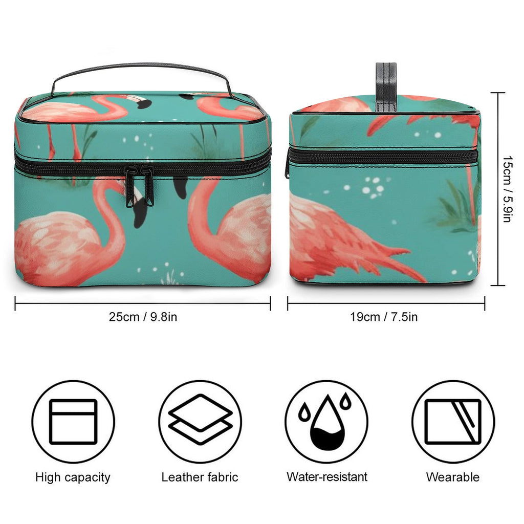 Coral Flamingo Lagoon Travel Cosmetic Bag